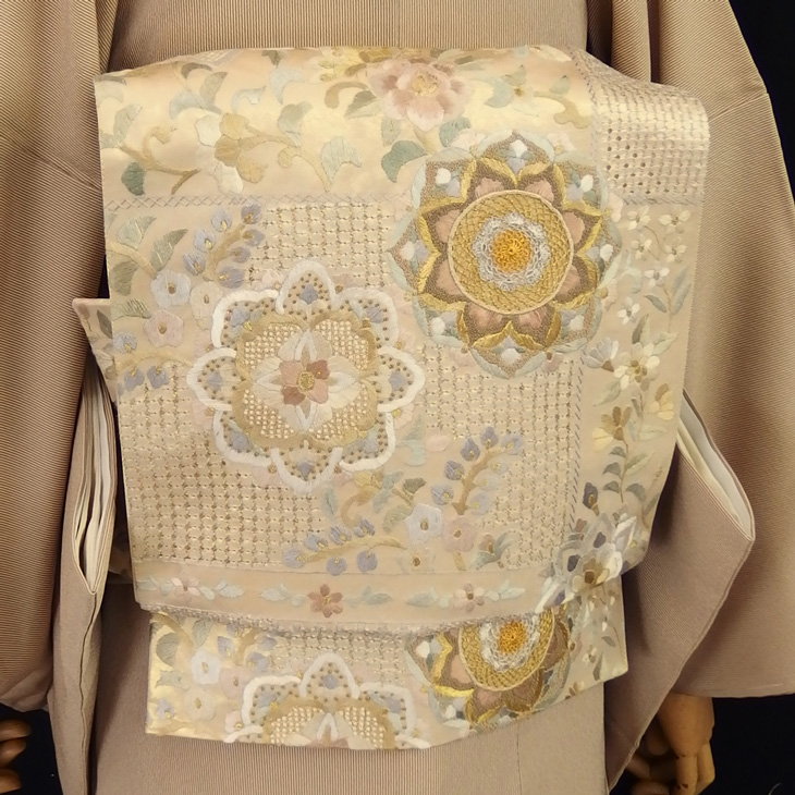 結城紬の袋帯 結城紬の着物とセット4.5万円 スワトウ刺繍 長尺 相良